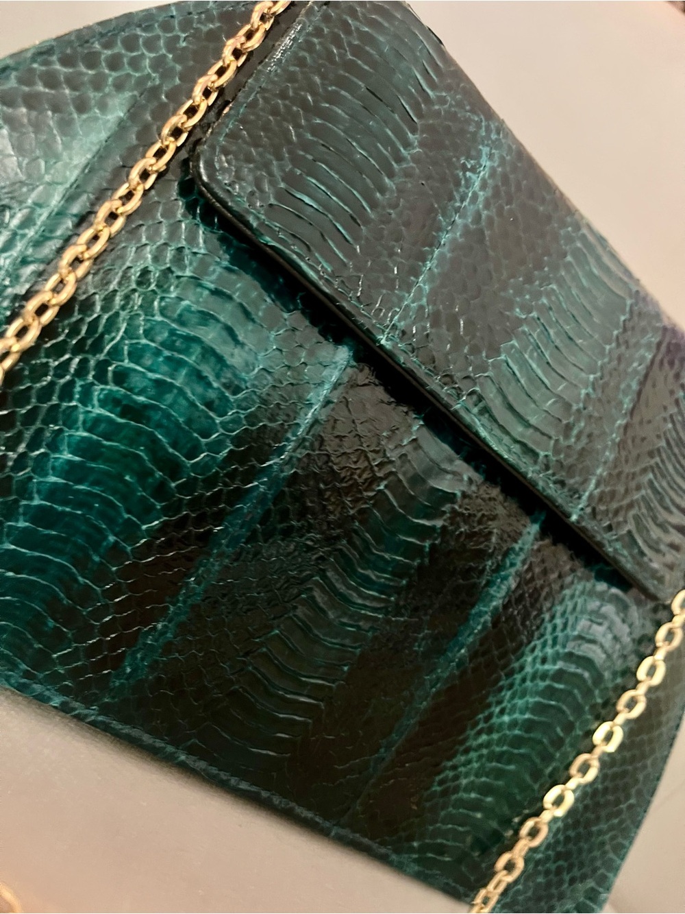 Vintage Genuine Python Skin Clutch – Teal Iridescent Snakeskin Evening Bag - Picture 10 of 14